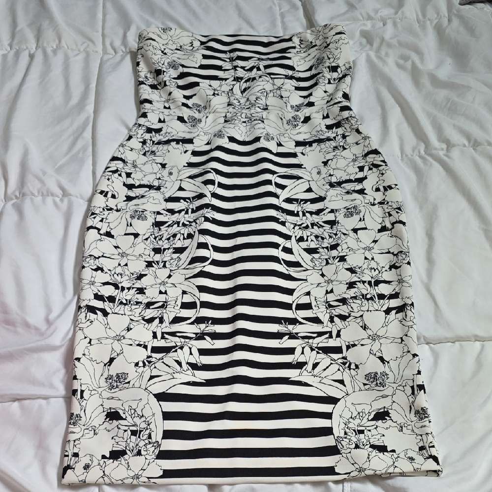 Express Strapless Black and White Floral Dress